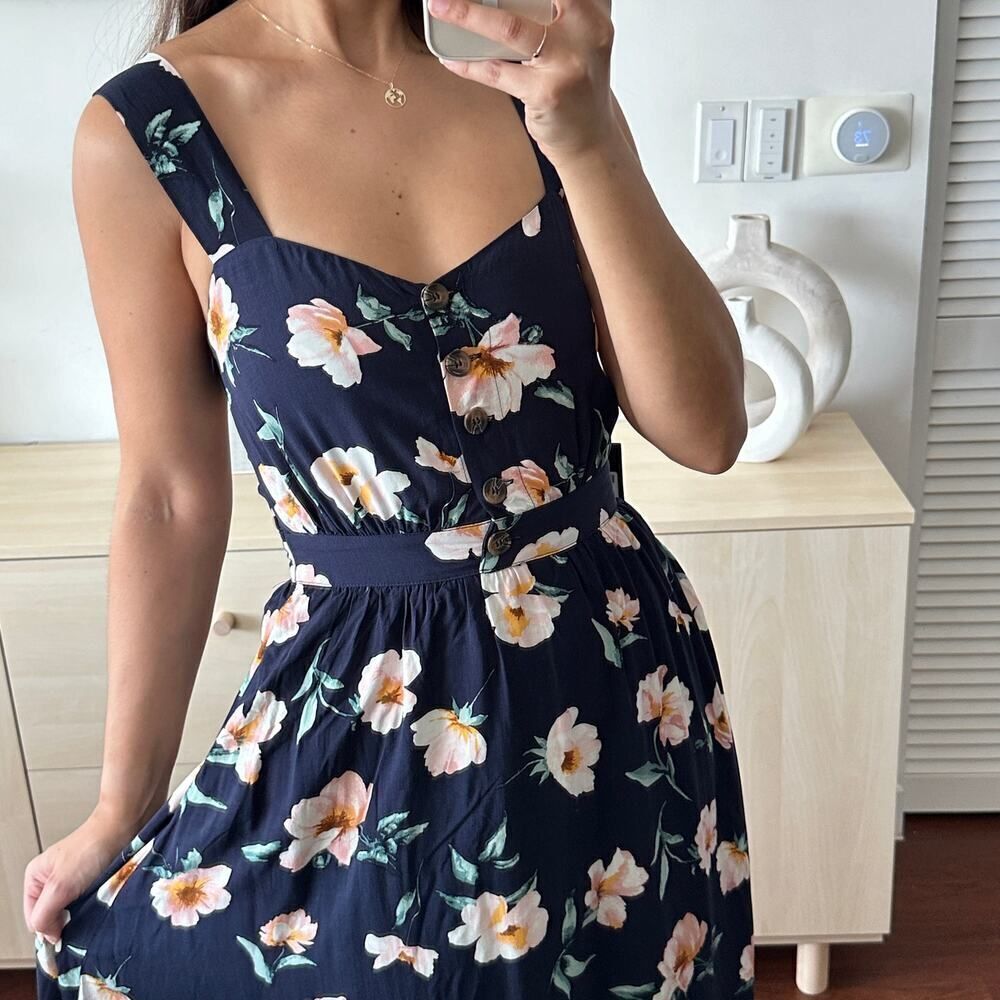 NEW Reformation Dress Floral Lanai Navy Blue Floral Cutout Back Midi Dress XS - Picture 2 of 13